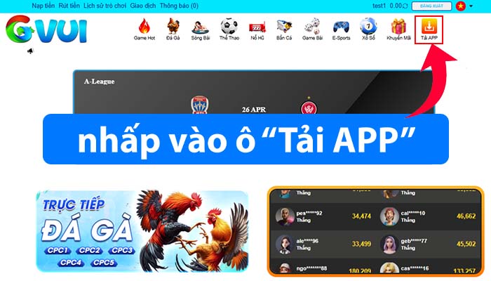 Trên giao diện trang chủ, nhấp vào ô Tải APP